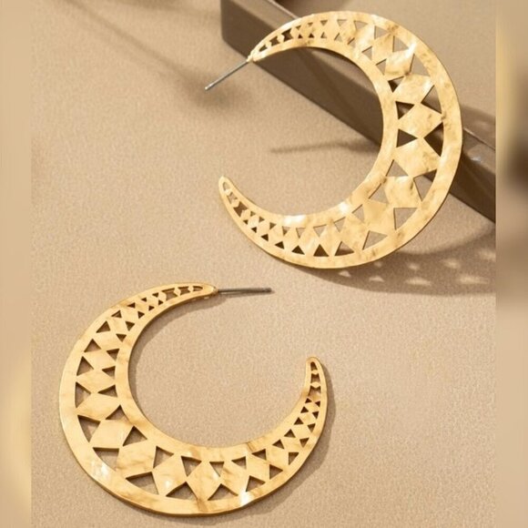 WREN LASER CUT HALF HOOP EARRINGS - Picture 1 of 2